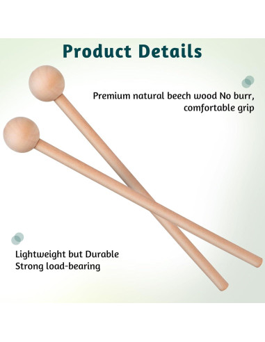 2 Palos de Percusión de Madera 20.5cm para Niños