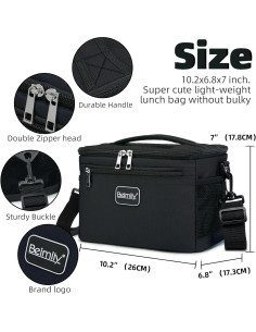Bolsa de Almuerzo Aislada BEIMILY 8L Negra para Adultos 2