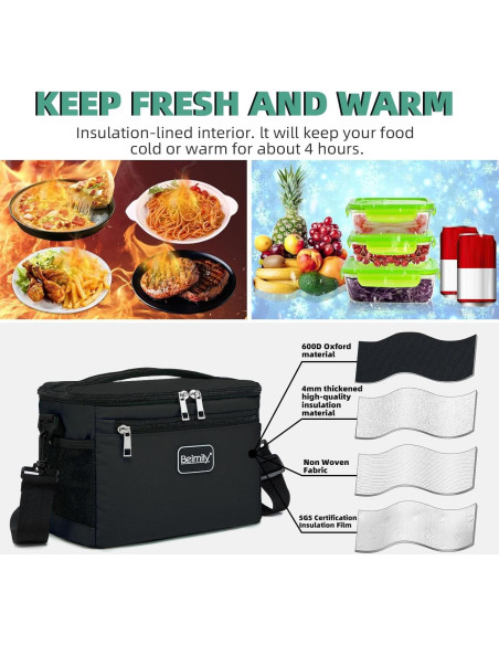 Bolsa de Almuerzo Aislada BEIMILY 8L Negra para Adultos Bolsa de Almuerzo Aislada BEIMILY 8L Negra para Adultos