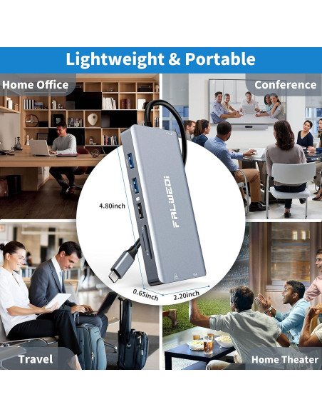 Estación de Acoplamiento USB C 12 en 1 FALWEDI Doble HDMI