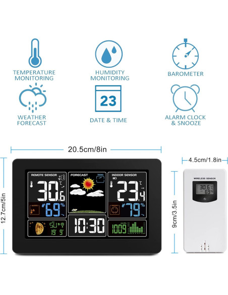 Estación Meteorológica Inalámbrica Kalawen 10 en 1 con Reloj
