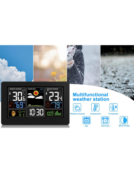 Estación Meteorológica Inalámbrica Kalawen 10 en 1 con Reloj