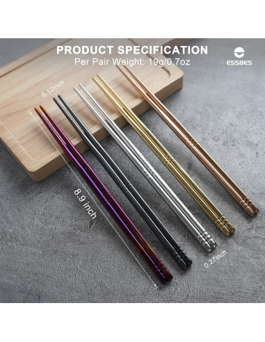 7 Pares de Palillos de Metal ESSBES Reutilizables 22 cm