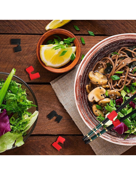 10 Ayudantes Reutilizables de Palillos Patelai - Rojo y Negro