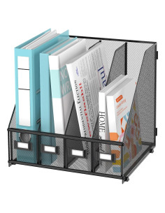 Soporte para Revistas SUPEASY Organizador de Escritorio Metal 4 Compartimentos Negro