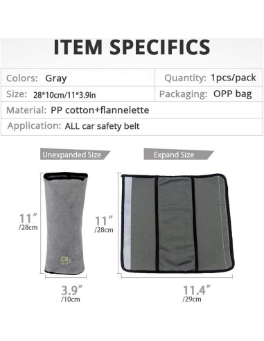 Almohada de Cinturón de Seguridad COFFLED Gris 2 Unidades