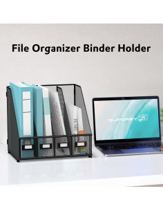 Soporte para Revistas SUPEASY Organizador de Escritorio Metal 4 Compartimentos Negro 2