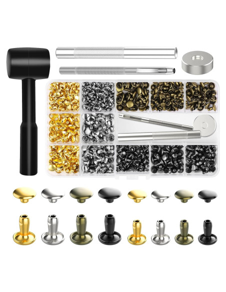 Remaches de Cuero Alritz 240 Piezas con Martillo 6mm 8mm