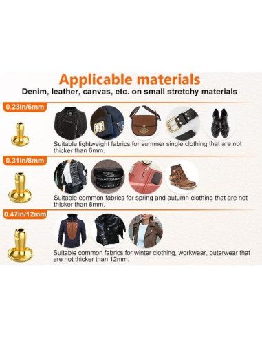 Remaches de Cuero Alritz 240 Piezas con Martillo 6mm 8mm