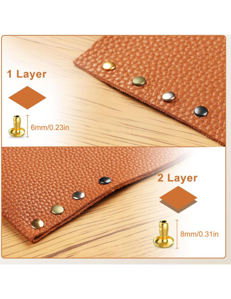 Remaches de Cuero Alritz 240 Piezas con Martillo 6mm 8mm