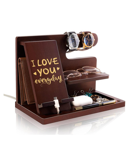 Estación de Acoplamiento de Madera Awofer para Hombre - Organizador Multifuncional