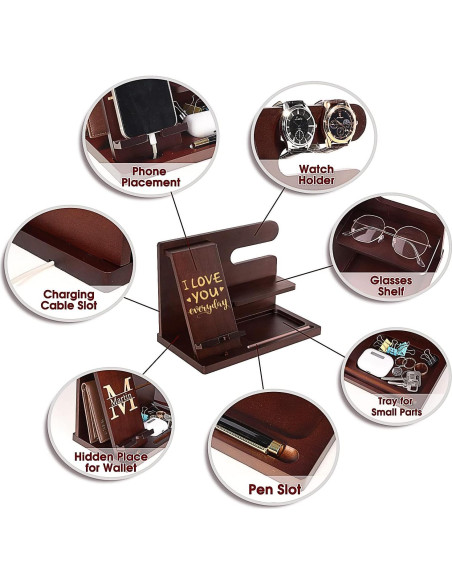 Estación de Acoplamiento de Madera Awofer para Hombre - Organizador Multifuncional