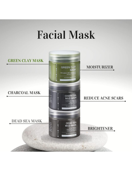 Conjunto de 3 Máscaras Faciales de Carbón Top Fortune - Barro del Mar Muerto