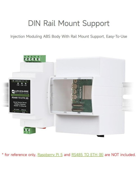 Caja ABS para riel DIN Waveshare para Raspberry Pi 5 Caja ABS para riel DIN Waveshare para Raspberry Pi 5