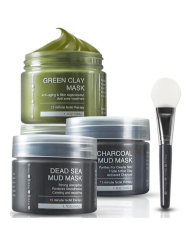 Conjunto de 3 Máscaras Faciales de Carbón Top Fortune - Barro del Mar Muerto