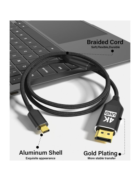 Cable Micro HDMI a DisplayPort 1m KOMGIKL 4K@60Hz