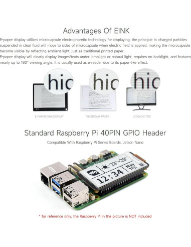 Pantalla E-Paper 2.13" Waveshare HAT+ para Raspberry Pi