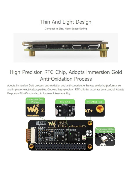 Pantalla E-Paper 2.13" Waveshare HAT+ para Raspberry Pi