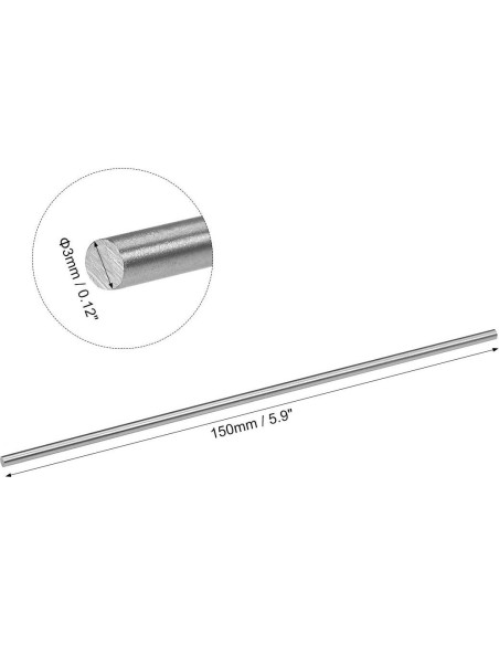 Barra de Acero Redonda HSS 3mm x 150mm uxcell - 2 Piezas