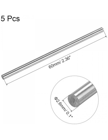 Barra de Acero Redonda HSS 2.6mm uxcell 60mm 5Pcs