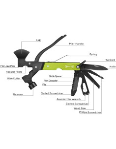 Hacha Multiherramienta 14 en 1 RoverTac Verde Acero Inoxidable 2
