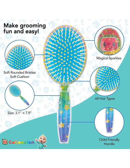 Cepillo de Cabello CoComelon Verde con Confeti Brillante
