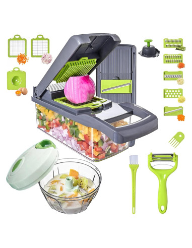 Cortador de Verduras Manual QDGMXIV 16 en 1 con 7 Cuchillas