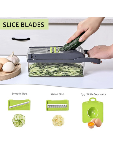 Cortador de Verduras Manual QDGMXIV 16 en 1 con 7 Cuchillas