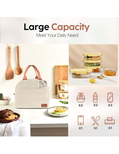 Bolsa de Almuerzo Aislada LOYEE Beige 15L para Oficina y Picnic