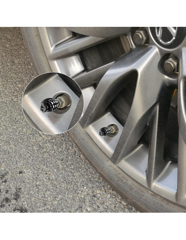 Tapa de Válvula de Neumático SINGARO Universal 4 Piezas Negro