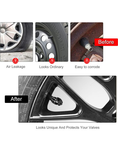 Tapa de Válvula de Neumático SINGARO Universal 4 Piezas Negro