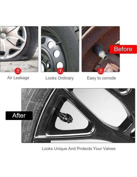 Tapa de Válvula de Neumático SINGARO Universal 4 Piezas Negro