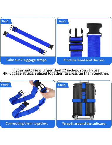Correas de Equipaje Vivinin 4P Nylon Ajustables 0.91-1.68m Azul