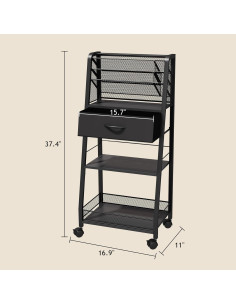 Carro Rodante de 3 Niveles Homsorout con Cajón Negro 2