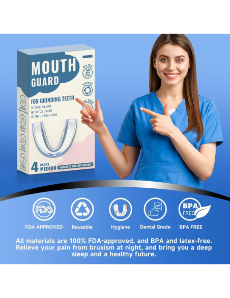 Paquete de 4 Protectores Bucales Azules Natrlteeth Medianos