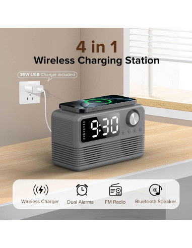 Cargador Inalámbrico 15W FlyShow con Altavoz Bluetooth y Reloj