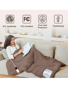 Manta eléctrica AEPINBH 127x152 cm piel sintética marrón 2