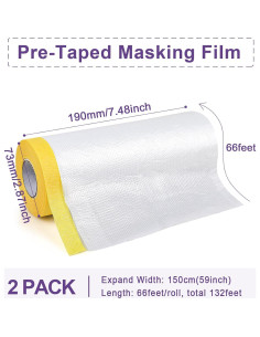 BOMEI Película de Enmascarar Pre-Cinta 150cm x 20.12m - 2 Rollos 2