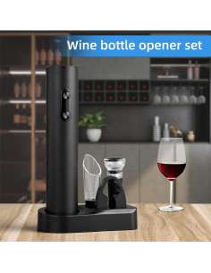 Abridor de Vino Eléctrico Tizowal Negro con Cortador y Tapones 2