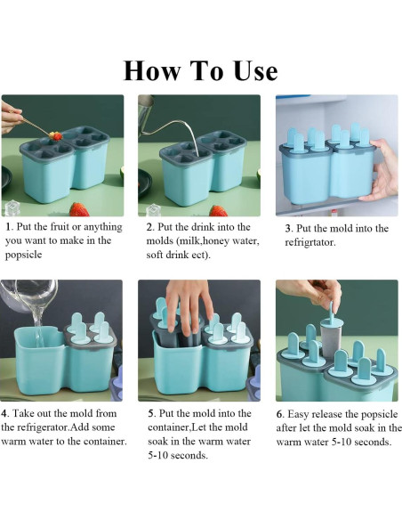 Moldes de Paletas HOMQUEN 8 Piezas Reutilizables Azul