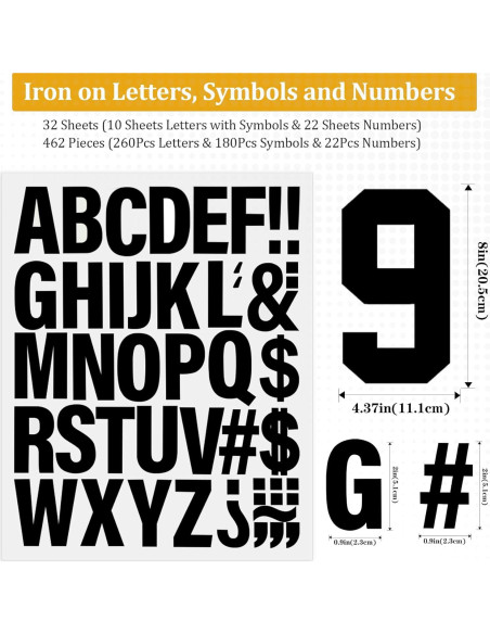 Letras y Números Termoadhesivos Belinreli 462 Piezas 8" y 2"