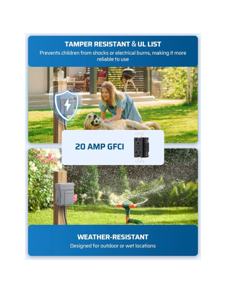 Caja de Salida Eléctrica GFCI 20 AMP Dewenwils a Prueba de Agua