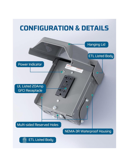 Caja de Salida Eléctrica GFCI 20 AMP Dewenwils a Prueba de Agua