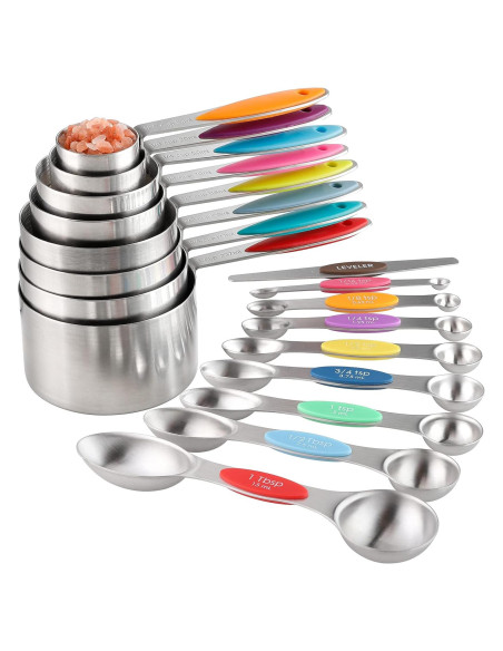 Juego de Tazas y Cucharas Medidoras Turewin Acero Inoxidable 17 Piezas
