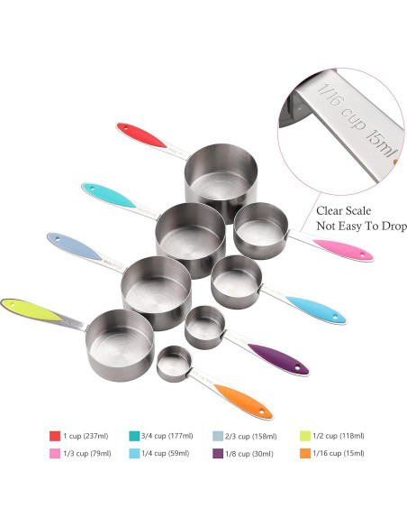 Juego de Tazas y Cucharas Medidoras Turewin Acero Inoxidable 17 Piezas