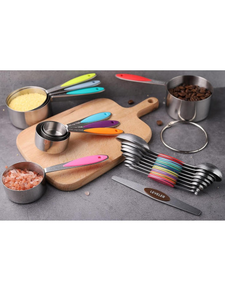 Juego de Tazas y Cucharas Medidoras Turewin Acero Inoxidable 17 Piezas