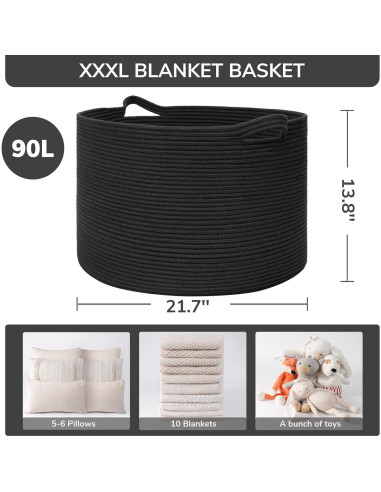 Cesta de Almacenamiento INDRESSME 55x35 cm Algodón Negro