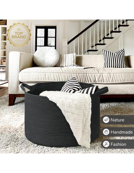 Cesta de Almacenamiento INDRESSME 55x35 cm Algodón Negro