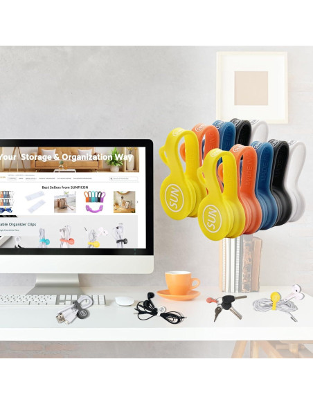 Organizadores de Cables SUNFICON 10 Piezas Multicolor Silicona