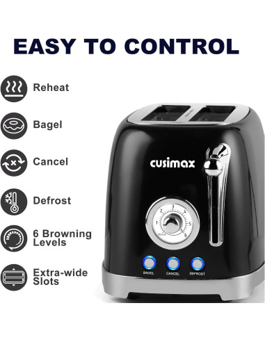 Tostadora CUSIMAX 2 Rebanadas Retro Acero Inoxidable 6 Niveles